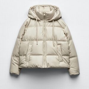 FAUX LEATHER PUFFER JACKET Beige color